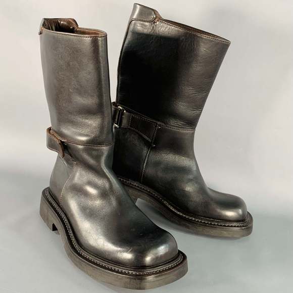 PRADA Brown Leather Hook Loop Engineer Boots - Picture 1 of 8